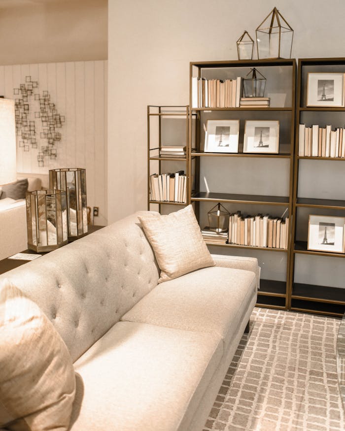 journey A stylish living room featuring modern furnishings and sleek interior design.